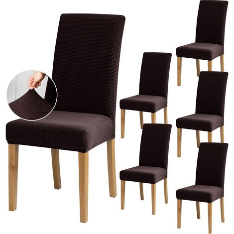 Housses de chaise extensibles, lot de 6, marron, lavables et réutilisables (1/5)
