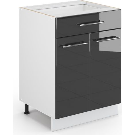 Badschrank Fame-Line, Anthrazit Hochglanz, 60 x 81.6 cm mit Schublade, ohne Arbeitsplatte, Vicco