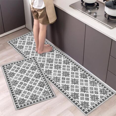 Set aus 2 maschinenwaschbaren, rutschfesten Küchenmatten, 40x60cm und 40x120cm, grau, für Badezimmer. (1/5)