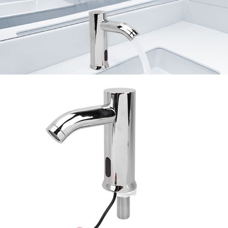 Grifo de baño con sensor infrarrojo G1/2 de 10-15 cm, funciona con 4 pilas AA, sin contacto, para uso comercial. (1/5)