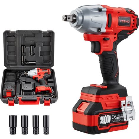 Teeno – Clé à chocs sans fil 20V – Moteur Brushless – Couple 600N.m – 4 douilles 18/20/22/24mm – Batterie 4.0Ah incluse