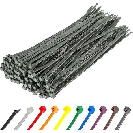 Lange, robuste silberne Kabelbinder, 370 mm x 4,8 mm, 100er-Packung, aus hochwertigem Nylon, 200 mm x 4,8 mm Reißverschluss, silberfarben