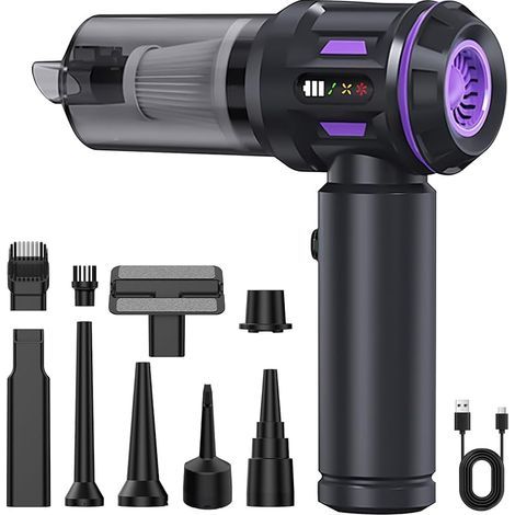 Aspirateur à Main sans Fil, Puissant, 3 Vitesses Aspirateur à Main sans Fil Ultra-Puissant - Aspirateur Voiture Moteur sans Balais - pour Poils d'animaux, Maison, Auto (Noir Violet) (1/5)