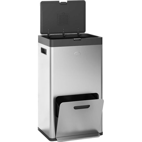 Poubelle rectangulaire à pédale poubelle cuisine 3 compartiments fermeture douce acier inox 45,7 x 35,8 x 76 cm argent
