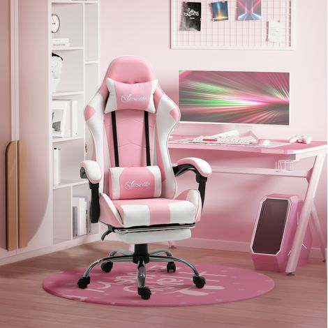 Chaise gaming 64x67x127 cm rose et blanc – avec repose-pieds, sans matelas (1/5)