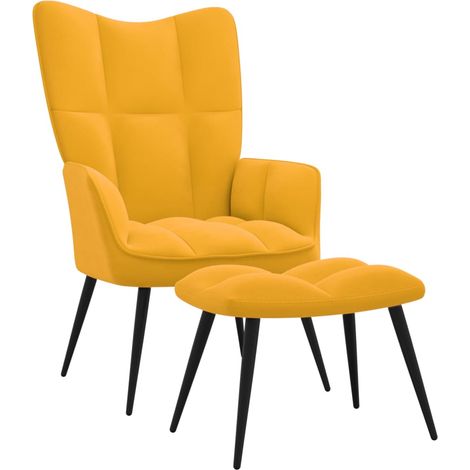 Chaise de relaxation avec repose-pied Jaune moutarde Velours 8 (1/5)