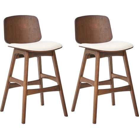 Conjunto de 2 sillas de bar estructura de madera asiento de tela sin reposabrazos marrón y beige claro Charleston (1/5)