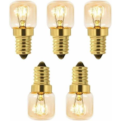 [NON UTILIZZATO] Confezione da 5 lampadine di sale da 15W E14 T22, luce bianca calda a incandescenza 2700K, 80LM, AC 230V, lampadina per forno 15W 300°