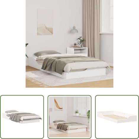 Plattformbett - Bettrahmen Weiß 80 x 200 cm Massives Kiefernholz (1/5)