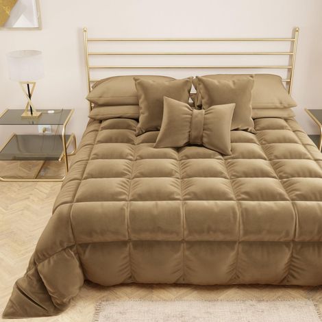 Couette en velours doux et chaud 350 g/m², couette double, double face, couette 260 x 270 cm, taupe 100 % fabriquée en Italie (1/5)