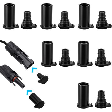 Lot de 6 paires de capuchons étanches en silicone - Pour fiche PV - Résistants à la poussière et aux intempéries - Pour onduleur solaire PV - Noir (1/5)