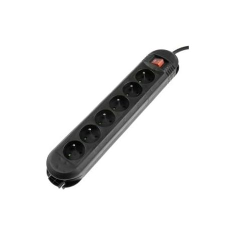Multiprise avec Interrupteur Bloc 6 Prises 16A, Rallonge 3m, Prise Multiple économie d'énergie, Prises 45°, Boucle de Suspension Mural, 3680W, Cable H05VV-F3G1.5 Noir