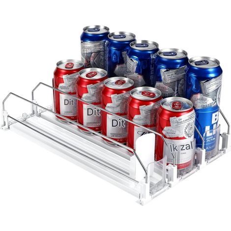Rangement Frigo Organisateur Frigo GlissièRe Ajustable 3 RangéEs Distributeur Canette Frigo Automatique Rangement Canette Frigo Distributeur Boisson Range Bouteille Frigo Pour 15 Canettes (38×25cm) (1/5)