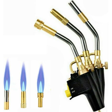 Propangas-Lötbrenner mit MAPP-Gasanschluss – Schweiß- & Hartlötbrenner, 2 kW, 2800 °C, 3 Düsen, Klempnerwerkzeug für Schweißen, Löten & Hartlöten, inkl. 3 Düsen, Silber/Schwarz (1/5)