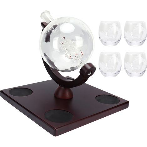 Carafe à Whisky Globe Verre Borosilicate avec 4 Verres Doseur Entonnoir Acier Inoxydable Cadeau Homme Bar (1/5)