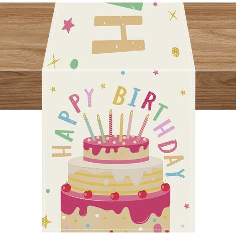 Nappe « Joyeux anniversaire », nappe rectangulaire 35,5 x 183 cm, idéale pour les fêtes d'anniversaire, la décoration de table intérieure et extérieure. (1/5)