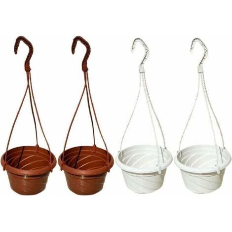 Seau de pot de fleur suspendu avec trou de drainage pour jardin/balcon/décoration de la maison (4 pièces). (Blanc + Rouge) (1/4)