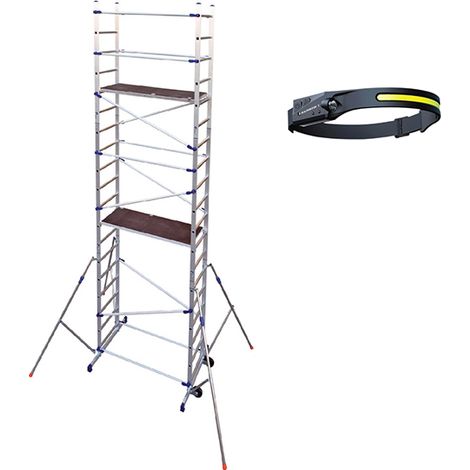 Trabattello domestico - 2 piattaforme - Altezza mass di lavoro 6.46m + Lampada frontale - PN/CLA-LAMPE