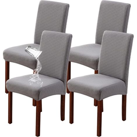 Lot de 4 housses de chaise de salle à manger extensibles modernes, amovibles et lavables (gris clair, 4 pièces)