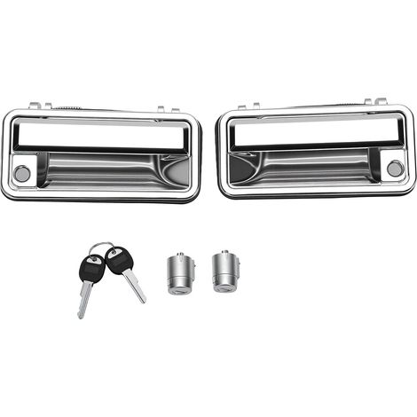 Poignées porte extérieures entièrement métal avec cylindre serrure remplacement pour Chevy C1500 C2500 C3500 K1500 K2500 K3500 Tahoe 15968164, 2 pièces (1/5)