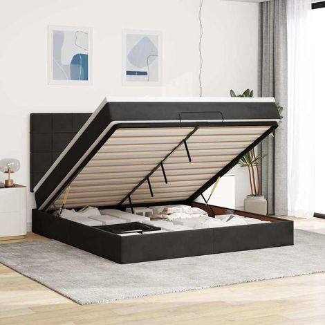 Ottoman-Bett mit Matratzen & LEDs Schwarz 180x200 cm Samt