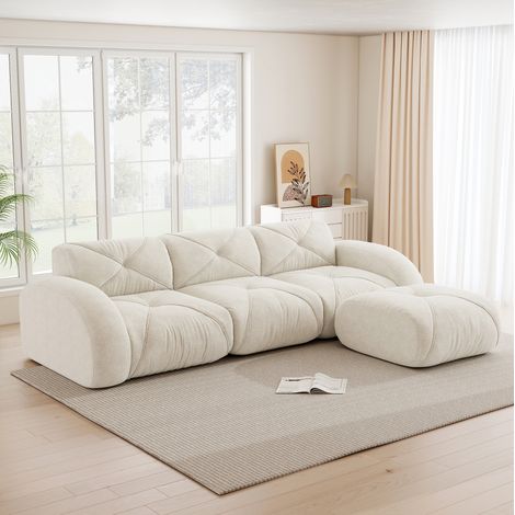 Modulares 3-Sitzer Ecksofa mit Hocker, ohne Montage, Chenille hellbeige HAVRYA (1/5)
