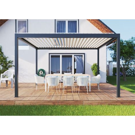 Pergola Bioclimatique Aluminium Autoportante Motorisée Éclairée 4x3,5 Anthracite SV ORIAL France (1/5)