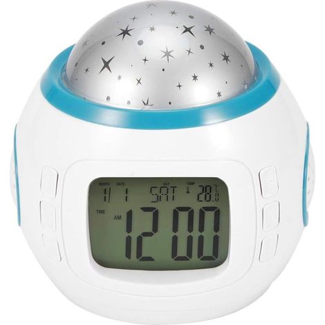 Projektionswecker, Sternenprojektor-LED-Nachtlicht, Musikwecker, Multifunktionskalender, Temperaturanzeige, Nachtlicht für Kinder (Batterien nicht enthalten.)
