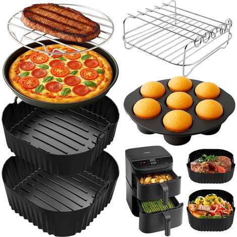 19-23CM Heißluftfritteuse Zubehör, Airfryer Zubehör für Cosori 5.5L/6L/6.2L, Cosori 10.8L,Philips NA230, Ninja AF180,BPA-frei Airfryer Silikonform Zubehör für Wiederverwendbar anstelle Backpapier. (1/5)