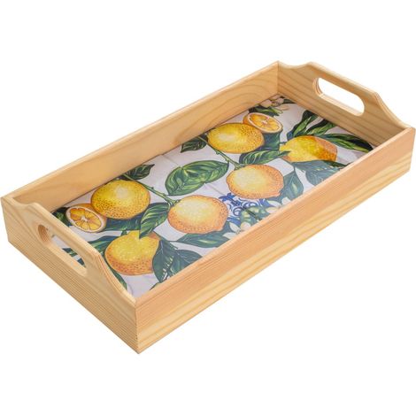 Zitronentablett aus Keramik und Holz, ideal zum Dekorieren Ihrer Küche und zum stilvollen Servieren frischer Früchte