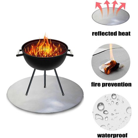 Tapis de foyer rond argenté de 40 pouces, tapis ignifuge pour barbecue, tapis d'isolation thermique et ignifuge pour camping (1/5)