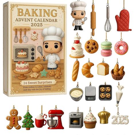 Calendrier de l'Avent 2025 pour enfants, thème pâtisserie, décoration de sapin de Noël, boîte surprise