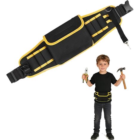 Children's Adjustable Canvas Tool Belt with Carabiner Kids Adjustable Tool Belt Canvas Material Pockets Carabiner Hammer Buckle Lightweight (1/5)
