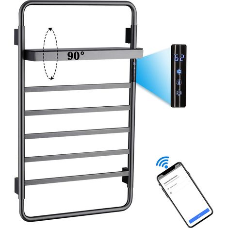 Sèche-Serviettes Électrique Intelligent WiFi Commande Vocale avec Étagère Pliable, avec Minuterie, 45-70 °C, 5 Barres 65 W Porte-Serviettes Chauffant, 85x50CM Radiateur De Salle De Bain (Gris) (1/5)