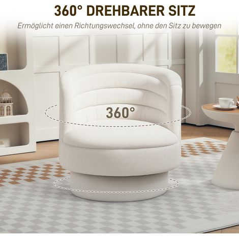 Fauteuil pivotant rembourré moderne, siège lounge confortable en bois d'hévéa, pour salon ou chambre, blanc crème