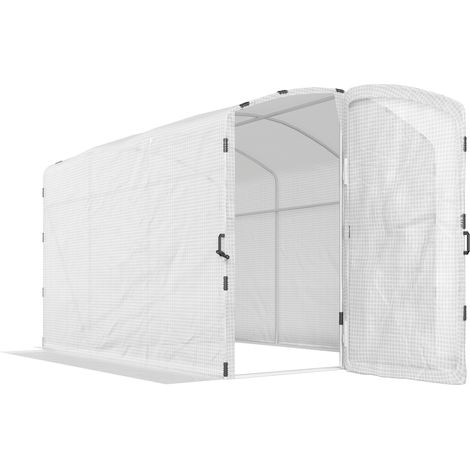 Mini-serre tunnel 6m², serre de jardin 300x200x195cm, bâche polyéthylène 220g/m², bords rallongés 50cm, porte blanche (1/5)