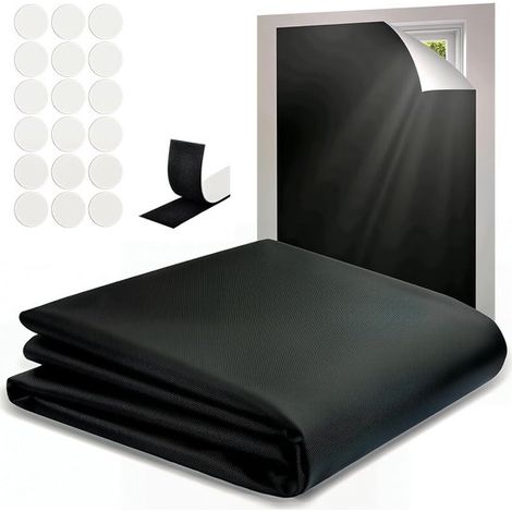 Rideau occultant portable sans perçage 145 x 100 cm, 100% occultant et découpable sur mesure, fixation Velcro temporaire, pour chambre, bébé et caravane, noir (1/5)