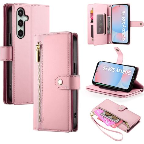 Funda tipo cartera con cremallera para Samsung Galaxy S24 FE, color rosa. (1/5)
