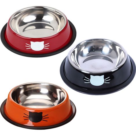 Lot de 3 gamelles,acier inoxydable,base antidérapante,caoutchouc,pour chat et chien (1/5)