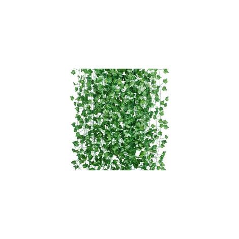 Lot de 12 guirlandes de lierre artificiel 2 m + 100 attaches, feuillage décoratif pour intérieur et extérieur – Plantes tombantes sans entretien– (1/5)