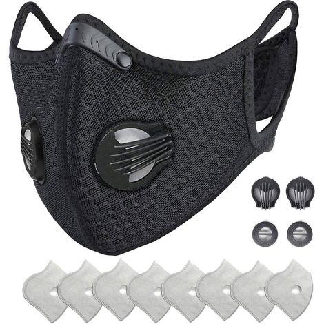 Sports Protective with Activated Carbon Filter and Valves/for Motorcycle Cycling Running Outdoor Activities(1 Black + 8 Additional Filters) (1/4)