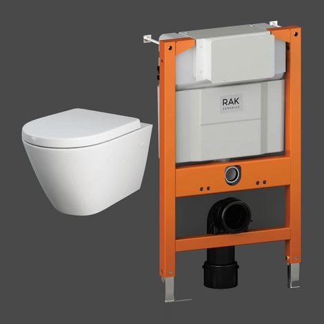 RAK Resort Rimless Wall Hung Toilet with Ecofix 820mm Toilet Frame - Soft Close Seat (1/5)