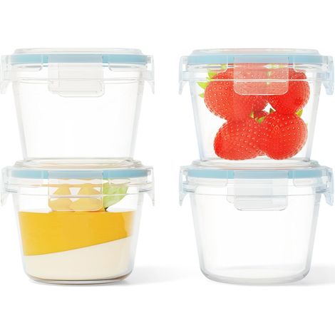 4 Pots de Conservation 120ml en Verre avec Couvercle Hermétique – Boîtes Alimentaires Sans BPA, Étanches, Réutilisables pour Purées, Yaourt, Sauces, Pudding – Micro-ondes (1/5)