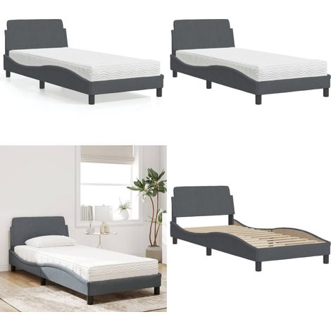 Bett mit Matratze Dunkelgrau 80x200 cm Samt - Samtsofa - Doppelbett - Boxspringbetten - Betten Günstig Kaufen - Modernes Bett - Home & Living (1/5)