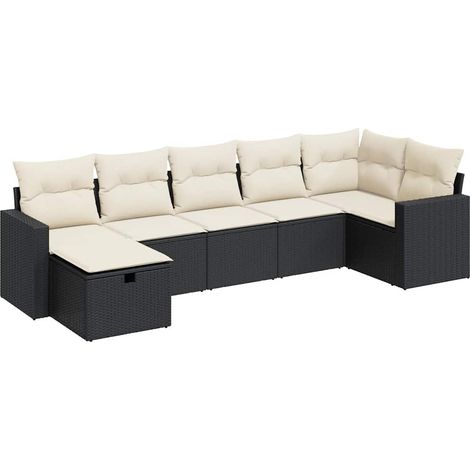 Salon de jardin 7 pcs avec coussins noir résine tressée vidaXL (1/5)