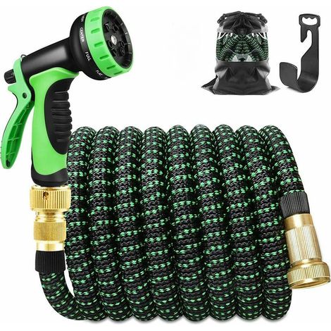 RHG Déstockage Tuyau Arrosage Extensible 30m 100ft Tuyau D’arrosage Retractable avec Support et Pistolet Arrosage 9 Fonctions Raccords en Laiton (1/4)