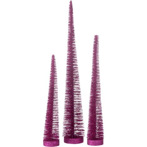 Lot de 3 Sapins de Noël Déco "Paillettes" 40cm Fuchsia (1/3)