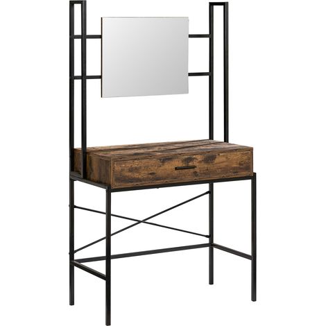 Brooklyn Industrial Dressing Table 1 Drawer Makeup Desk Vanity Set Bedroom Furniture, Dark-Wood (1/5)