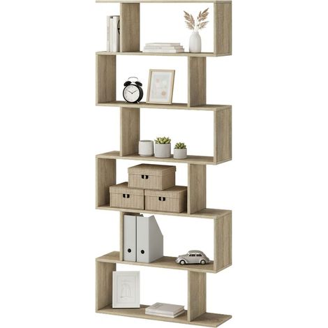 Bücherregal Clisi, 5-Fach-Bibliothek, Bodenmontage, Farbverlauf Eiche, 80x25x191h cm, Braun Eiche