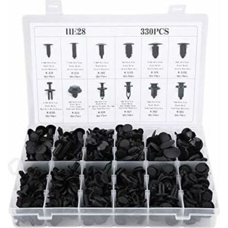 Clips Agrafe Rivets Fixation de Protection, 330Pcs 12 Tailles Assorties Carrosserie Poussée Rivet Garniture Clip,de DEBUNS